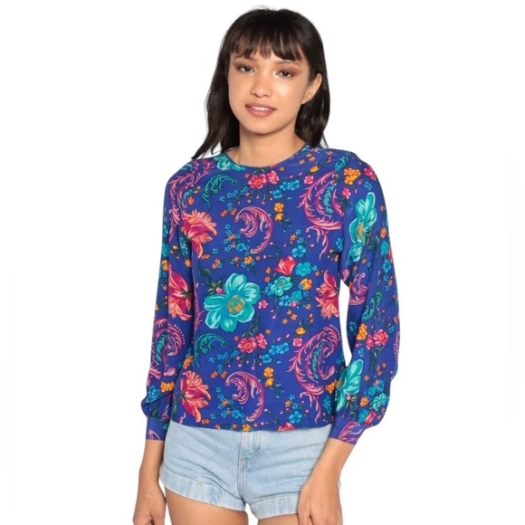 Liz Claiborne Vintage Floral Silk Blouse Top Size 14 XL Jewel Tones Button Artsy - Picture 1 of 15